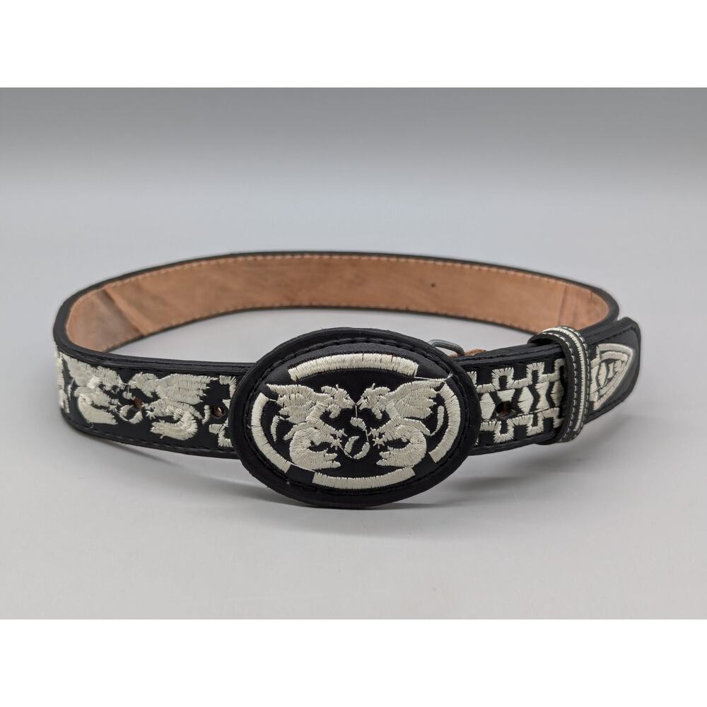 Authentic Youth Mexican Western Cinto Piteado Hand Braided Belt Black Size 26